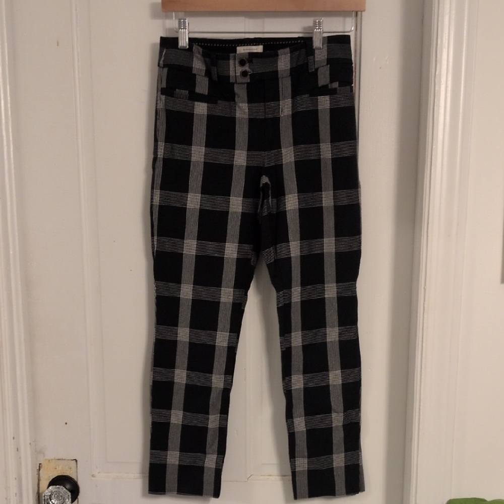 Anthropologie Black and Gray Plaid Cigarette Pants